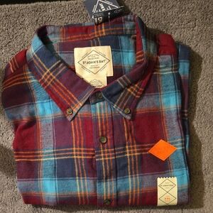St. John's Bay Men's Casual Plaid Flannel Shirt - Burgundy and Teal